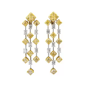 32ctw Cushion Cut Yellow Sapphrie Chandelier Statement Earrings