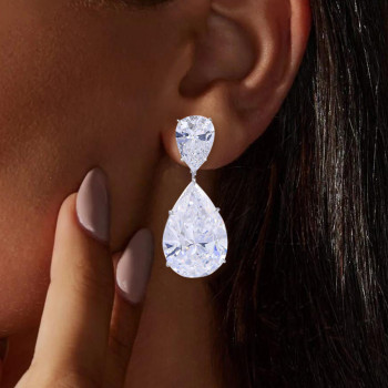 30ctw Pear Cut White Sapphire Classic Drop Earrings