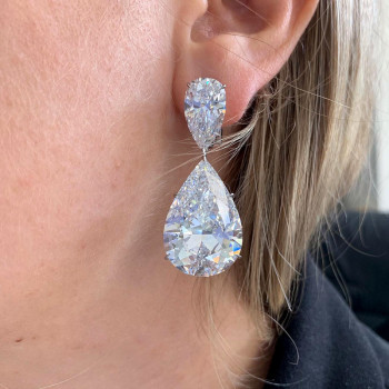 30ctw Pear Cut White Sapphire Classic Drop Earrings