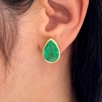 11ctw Bezel Set Pear Cut Emerald Stud Earrings