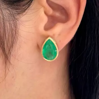 11ctw Bezel Set Pear Cut Emerald Stud Earrings