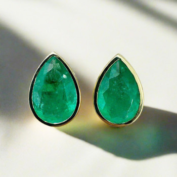 11ctw Bezel Set Pear Cut Emerald Stud Earrings