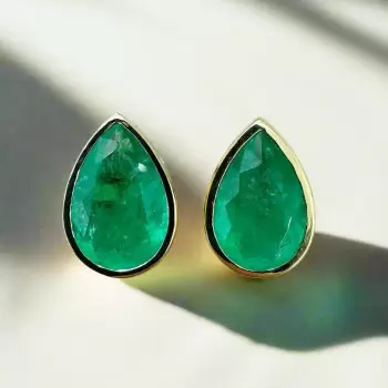 11ctw Bezel Set Pear Cut Emerald Stud Earrings