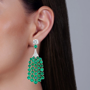 18ctw Round Cut Emerald Chandelier Statement Earrings
