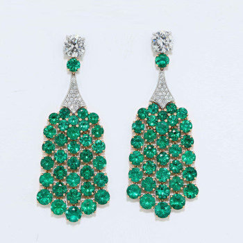 18ctw Round Cut Emerald Chandelier Statement Earrings