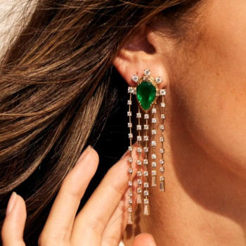 17ctw Pear Cut Emerald Chandelier Earrings