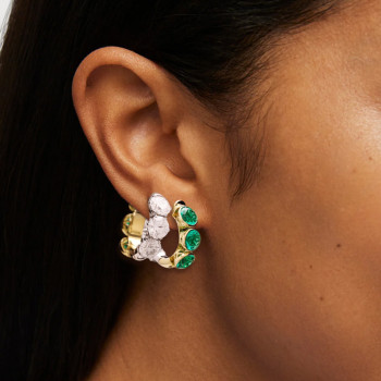 9ctw White Sapphire and Emerald Double Face Huggie Earrings