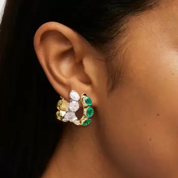 9ctw White Sapphire and Emerald Double Face Huggie Earrings