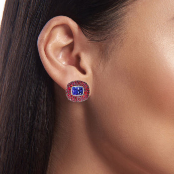 10ctw Tanzanite Blue Sapphire and Ruby Paved Stud Earrings