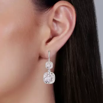 12ctw Cushion Cut Two Tone Vintage Drop Earrings