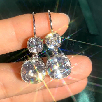 12ctw Cushion Cut Two Tone Vintage Drop Earrings