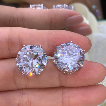 30ctw Huge Round Cut Classic Six-prong Stud Earrings