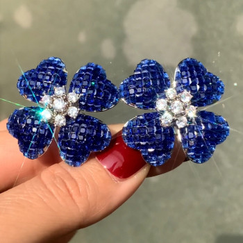 15ctw Blue Sapphire Flower Statement Stud Earrings