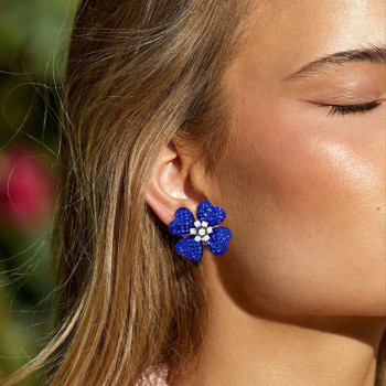 15ctw Blue Sapphire Flower Statement Stud Earrings