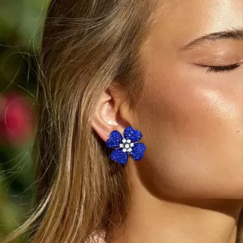 15ctw Blue Sapphire Flower Statement Stud Earrings