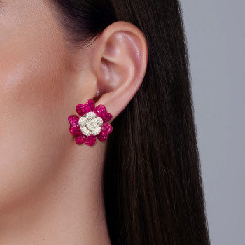 18ctw White Sapphire and Ruby Double Flower Earrings