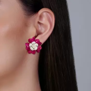 18ctw White Sapphire and Ruby Double Flower Earrings