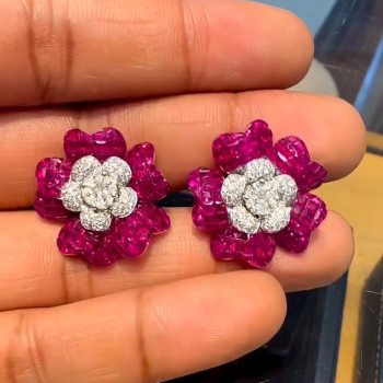 18ctw White Sapphire and Ruby Double Flower Earrings
