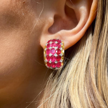 8ctw Oval Cut Ruby Vintage Huggie Hoop Earrings