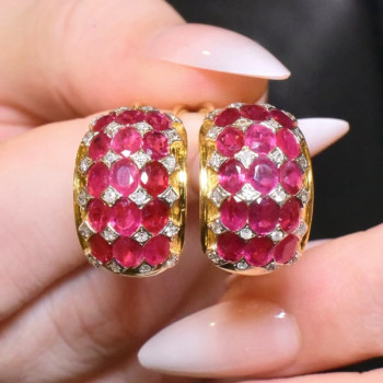 8ctw Oval Cut Ruby Vintage Huggie Hoop Earrings