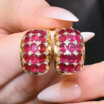 8ctw Oval Cut Ruby Vintage Huggie Hoop Earrings