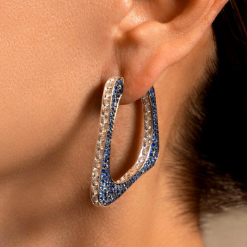 5ctw White and Blue Sapphire Paved Geometric Hoop Earrings