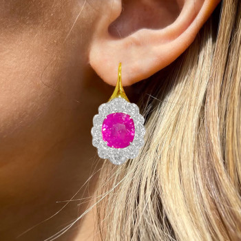 14ctw Cushion Cut Fuchsia Sapphire Drop Earrings