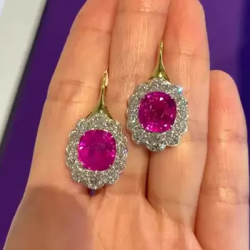 14ctw Cushion Cut Fuchsia Sapphire Drop Earrings