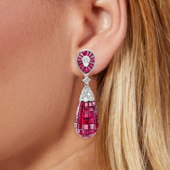 50ctw Invisible Set Blue Sapphire Art-deco Drop Earrings