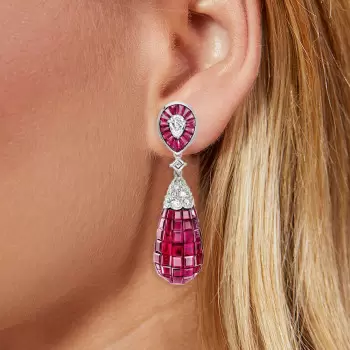 50ctw Invisible Set Blue Sapphire Art-deco Drop Earrings