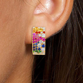 Scattered Paved Multicolor Sapphire Starry Hoop Earrings