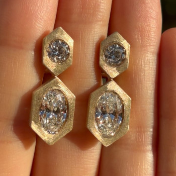 13ctw Oval and Round Matte Finish Drop Earrings