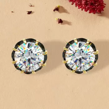 7.5ctw Round Cut Vintage Two Tone Stud Earrings