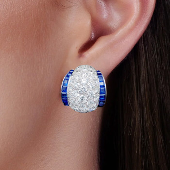 9ctw White and Blue Sapphrie Art-deco Huggie Earrings