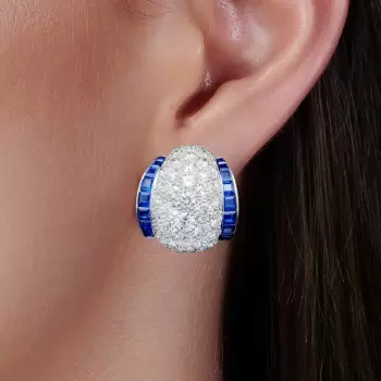 9ctw White and Blue Sapphrie Art-deco Huggie Earrings