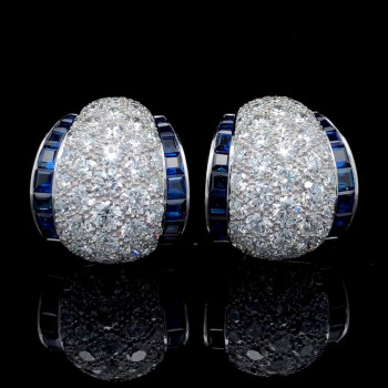 9ctw White and Blue Sapphrie Art-deco Huggie Earrings