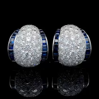 9ctw White and Blue Sapphrie Art-deco Huggie Earrings