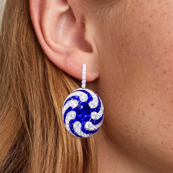 12ctw White and Blue Sapphire Art-deco Drop Earrings