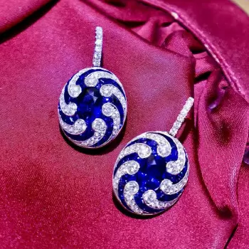 12ctw White and Blue Sapphire Art-deco Drop Earrings
