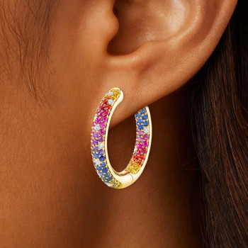 12ctw Multicolor Sapphire Paved Rainbow Hoop Earrings