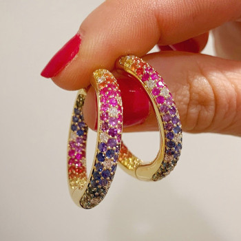 12ctw Multicolor Sapphire Paved Rainbow Hoop Earrings