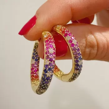 12ctw Multicolor Sapphire Paved Rainbow Hoop Earrings