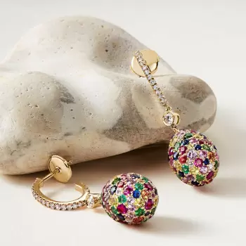 16ctw Multicolor Sapphire Paved Egg Pendant Drop Earrings