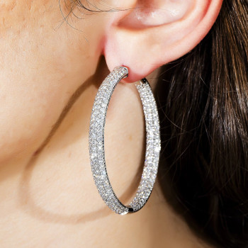 10ctw White Sapphire Paved Large Hoop Earrings