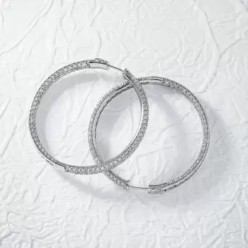 10ctw White Sapphire Paved Large Hoop Earrings