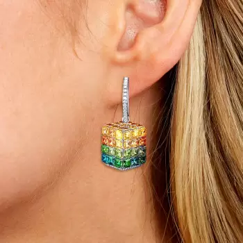 12ctw Asscher Cut Rainbow Sapphire Drop Earrings