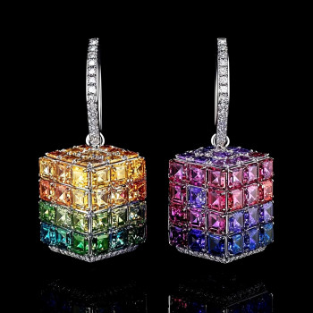 12ctw Asscher Cut Rainbow Sapphire Drop Earrings