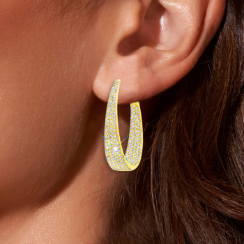 4ctw White Sapphire Paved Inside-out Oval Hoop Earrings