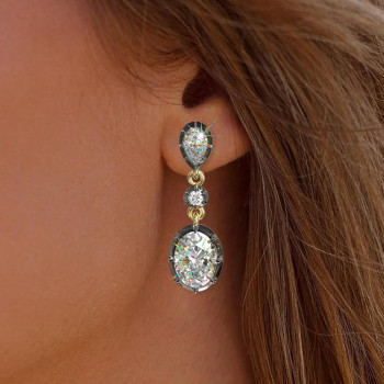 8ctw Oval and Pear Cut Vintage Two Tone Drop Earrings