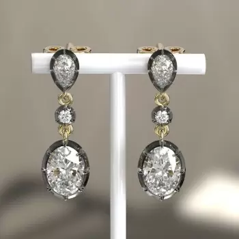 8ctw Oval and Pear Cut Vintage Two Tone Drop Earrings